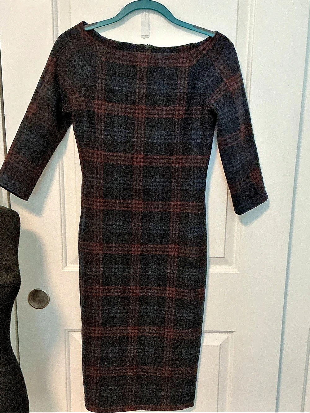 Zara Blue Red Plaid Check Tartan Midi Dress Size Small